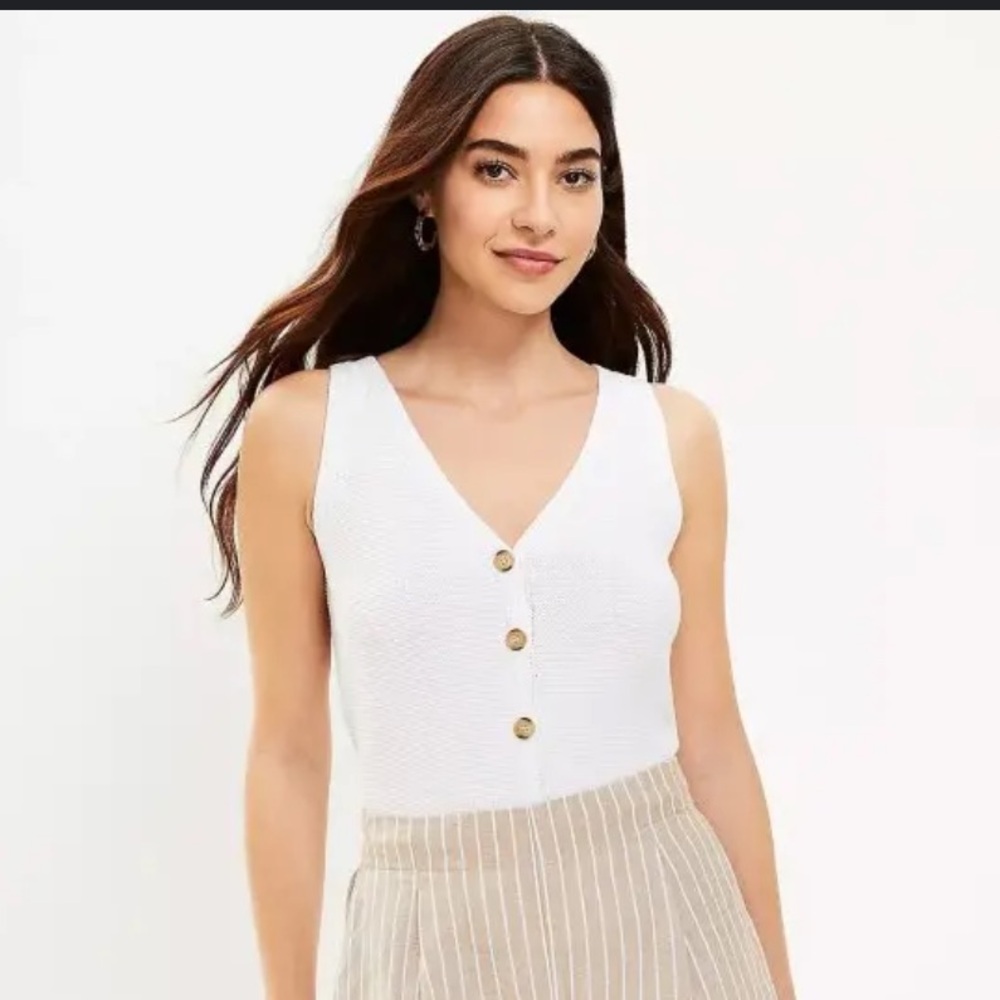LOFT Womens white Sleeveless Knit Sweater Tank Top Size Large